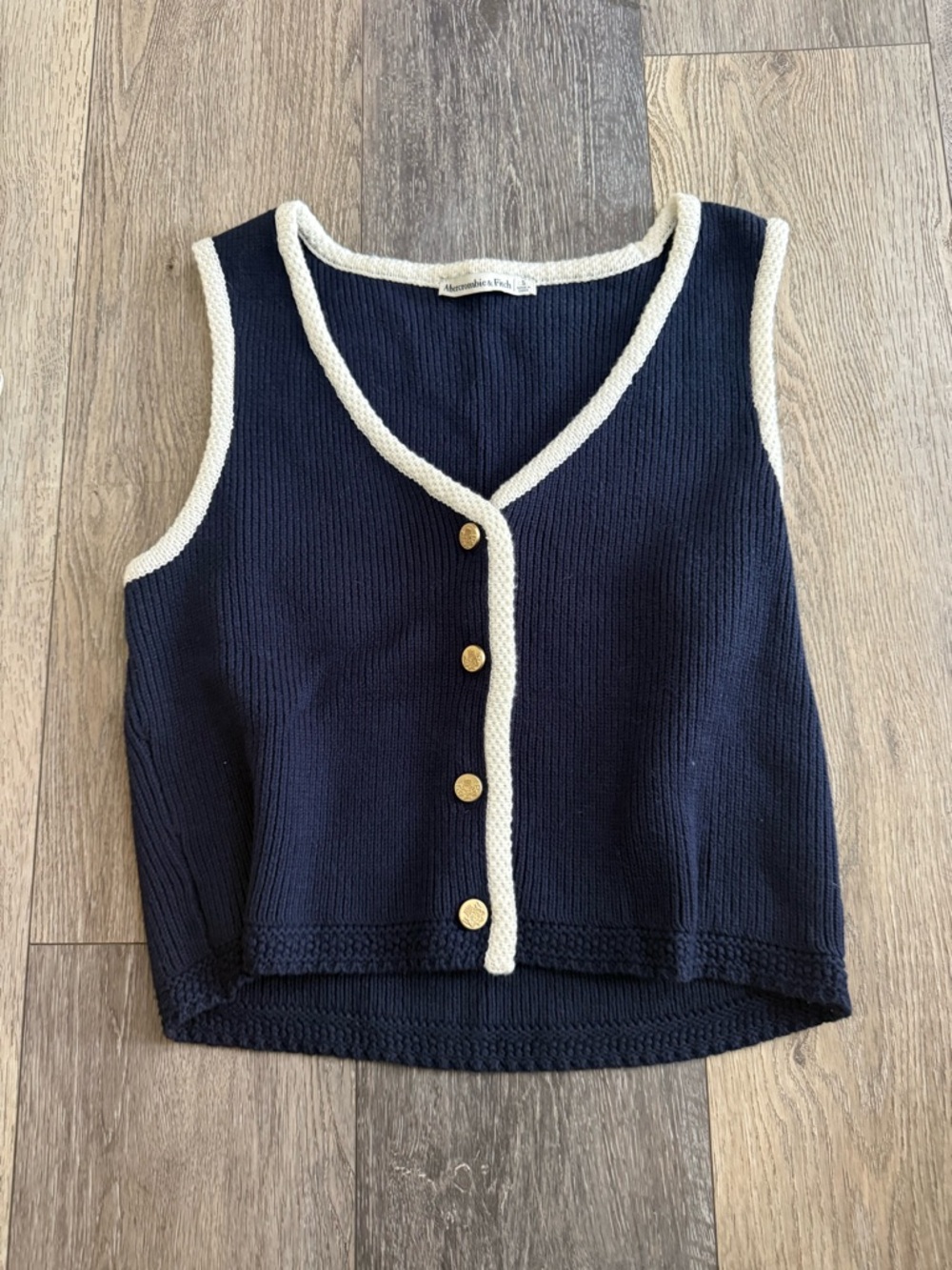 Abercrombie Navy Knit Button Front Tank with Cream Trim